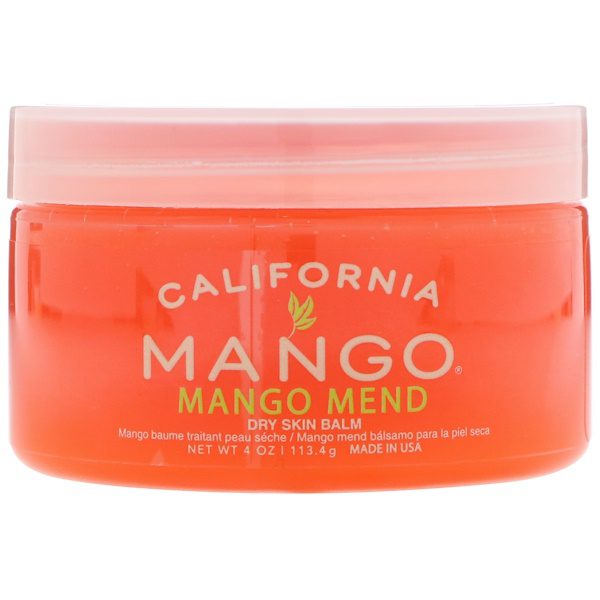 A jar of california mango mender on top of a table.