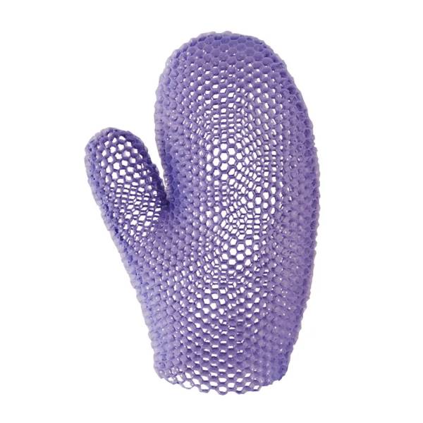 A purple glove is shown with a mesh pattern.